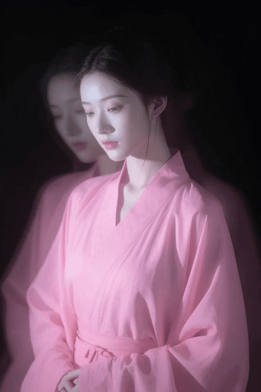 多重曝光素材：东方禅意：混沌梦境中的温婉面容