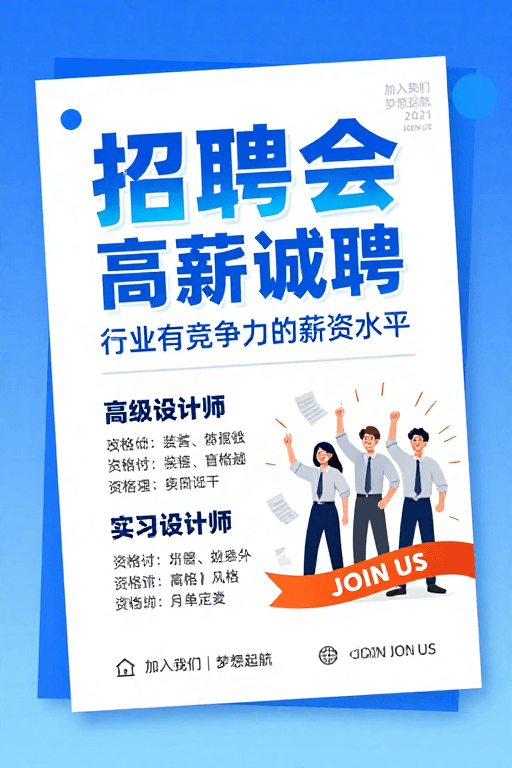 动态元素素材：现代清新招聘会海报：高薪诚聘与活力设计