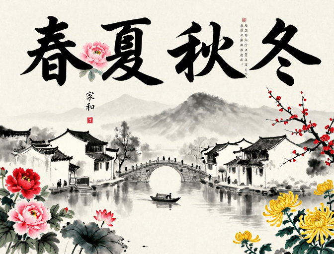 艺术设计素材：四季流转·水墨雅韵
