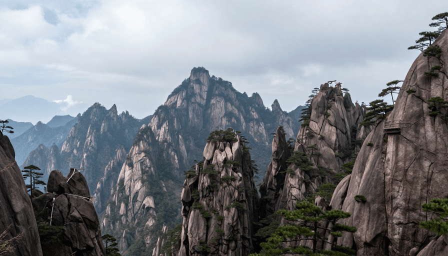 云海奇观素材：黄山云海奇松：自然绝景实景摄影