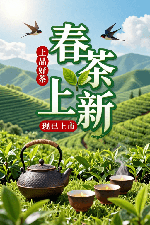 清新自然风格素材：春茶上新：清新自然的高山茶园