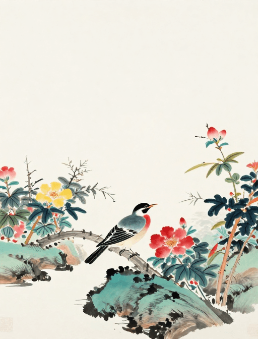 山水画素材：绚烂留白：极简主义国画山水花鸟艺术图