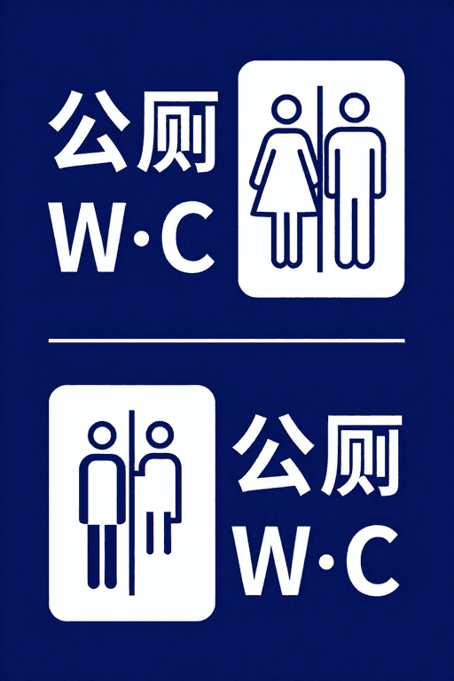 深蓝色背景素材：深蓝色现代公厕标识设计，简洁高对比度