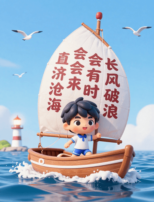 小学生素材：自信少年扬帆远航 3D卡通励志航海图景