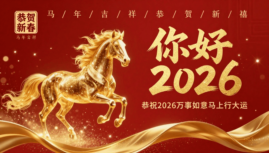 新年祝福素材：2026新年贺图，金白马奔腾迎祥瑞