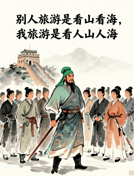 旅游海报素材：古韵新景：水墨关公游人海