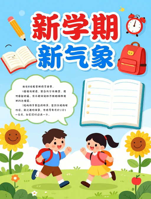 小学生素材：童心启航：明亮清新开学主题手抄报插画