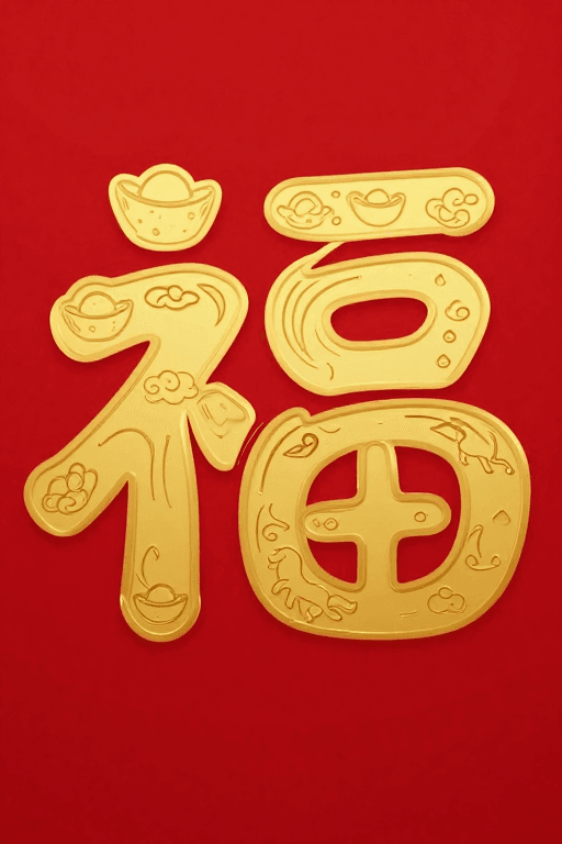 留白美学素材：金福祥云：现代极简新年艺术字设计