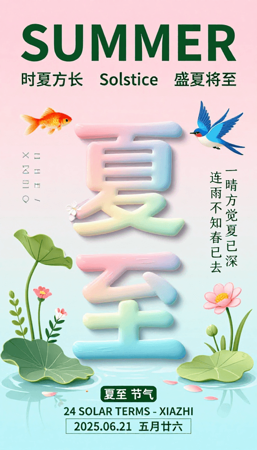 3D插画素材：清新夏至：3D立体节气海报设计