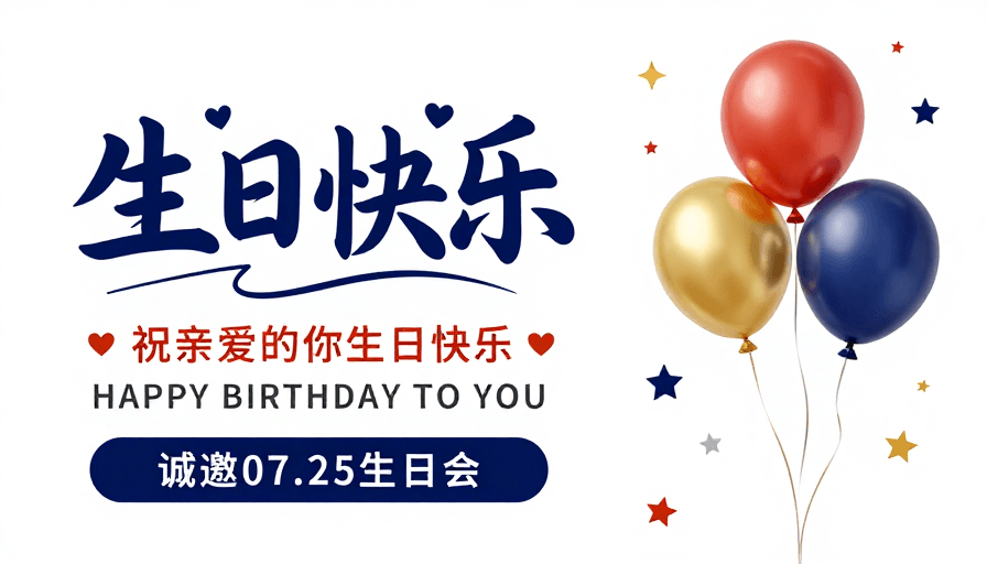 简约现代素材：简约现代深蓝生日贺卡海报，温馨大气节日设计