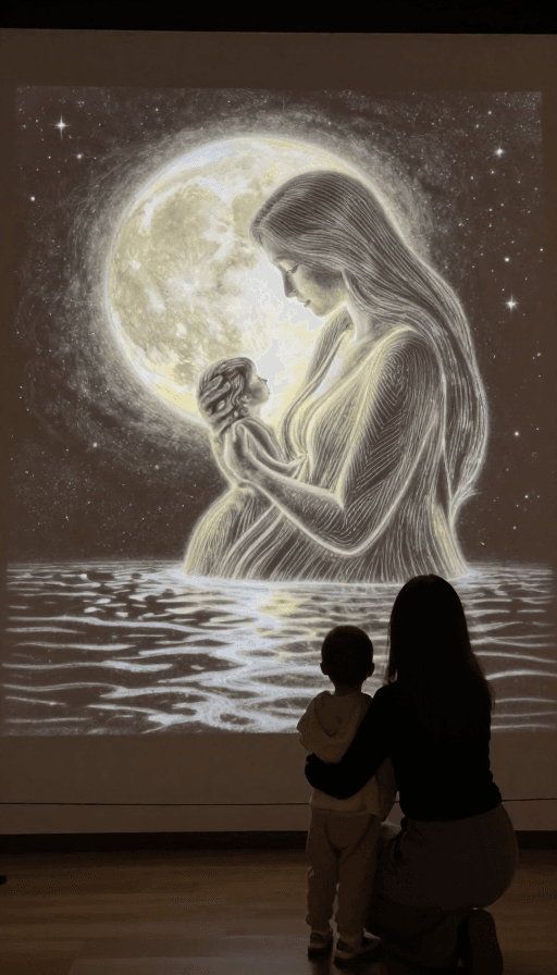 光影艺术素材：母性光辉下宇宙：细腻线条的宁静沙画艺术