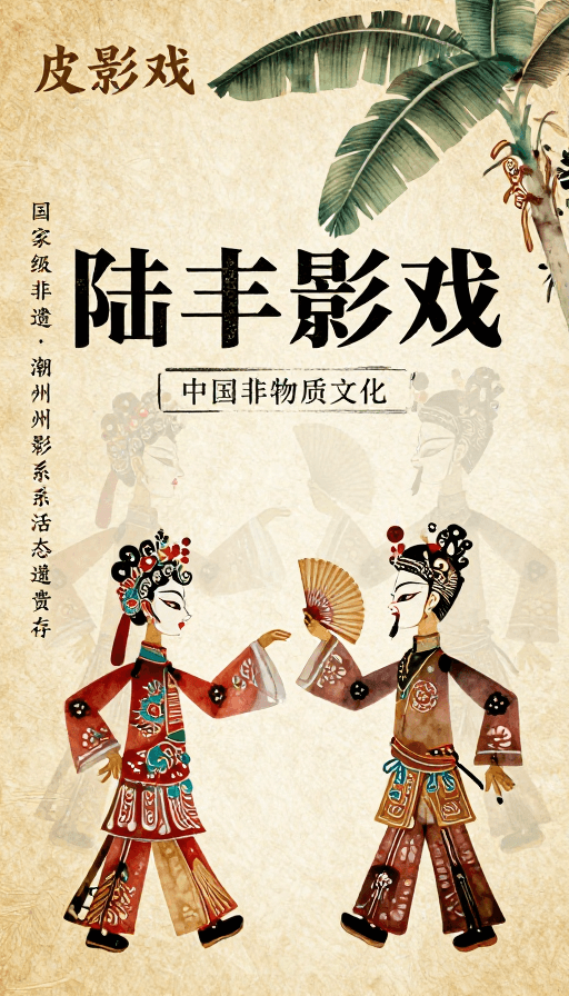 海报设计素材：陆丰皮影戏：潮绣与水墨交织的非遗绝唱