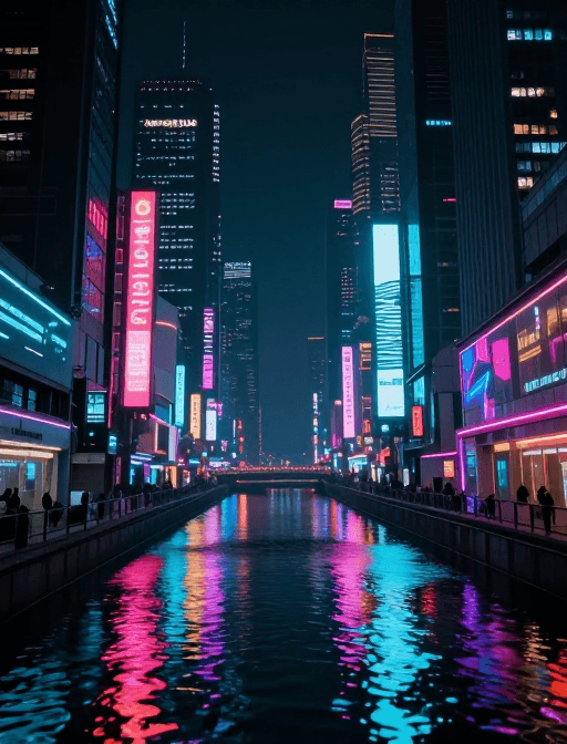 科技氛围素材：未来霓虹：赛博朋克都市光影盛宴