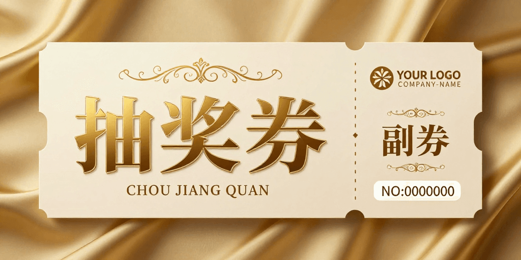 立体浮雕素材：奢华典雅金色抽奖券设计