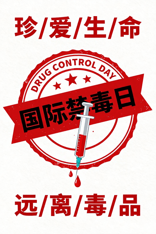 公益海报素材：国际禁毒日公益海报：红白警示与生命呼唤