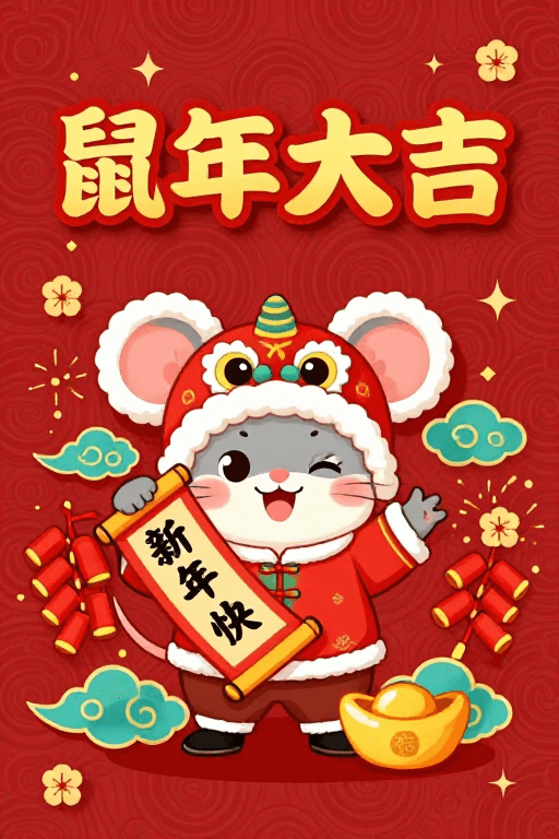 传统纹样素材：鼠年大吉：喜庆中国风新年海报