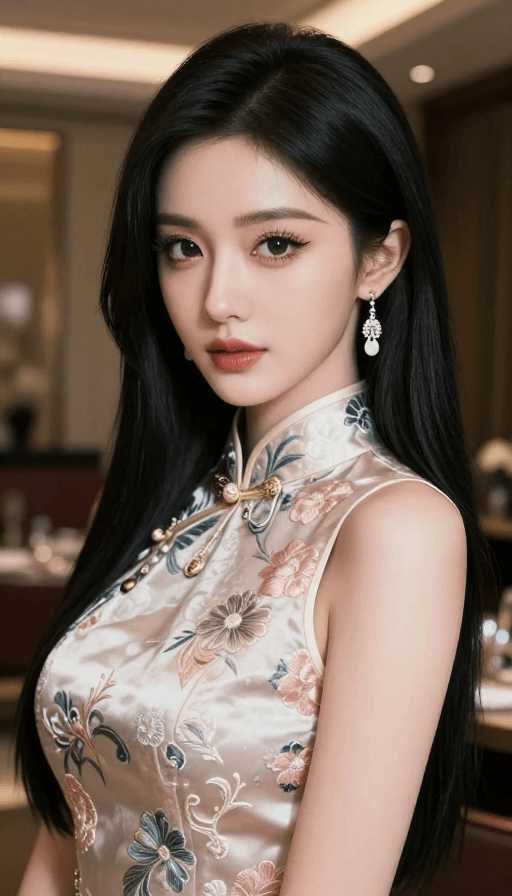 中式旗袍素材：绝美中式旗袍女子特写：玉骨冰肌与高端氛围的完美融合