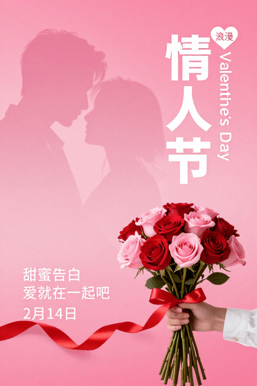 情人节素材：浪漫情人节海报：粉红渐变中的甜蜜告白