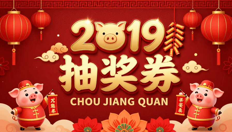 春节庆典素材：红金配色新年抽奖海报设计