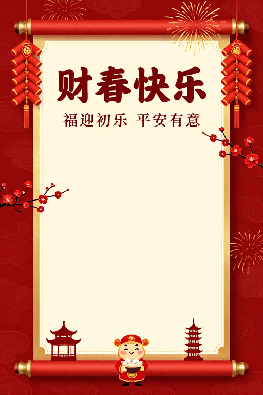团圆主题素材：喜庆中国风春节海报，红金配色彰显团圆祥和