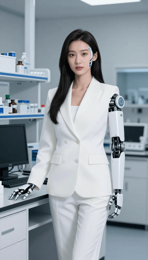 人体改造素材：未来医学：AI机械臂与基因编辑实验现场