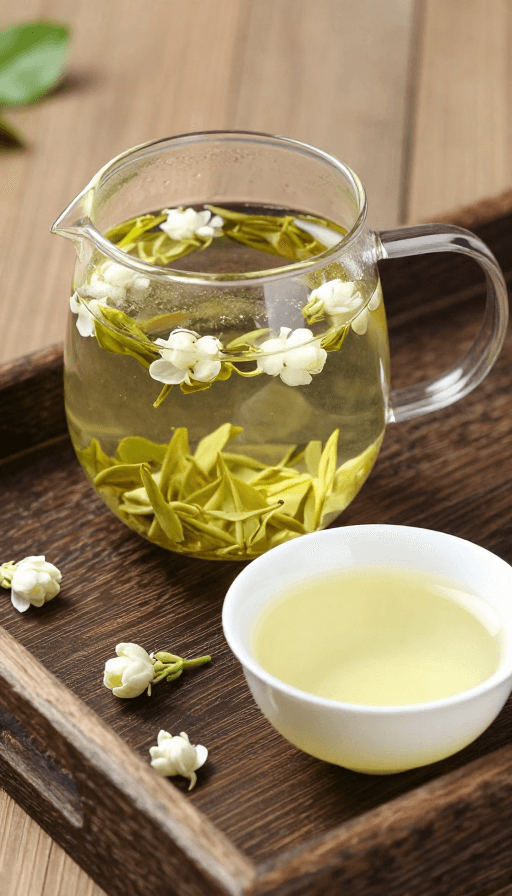 木质托盘素材：清新茉莉花茶摄影