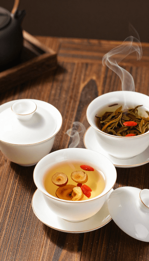 盖碗茶素材：三杯盖碗茶现泡现饮，茶香四溢养生生活