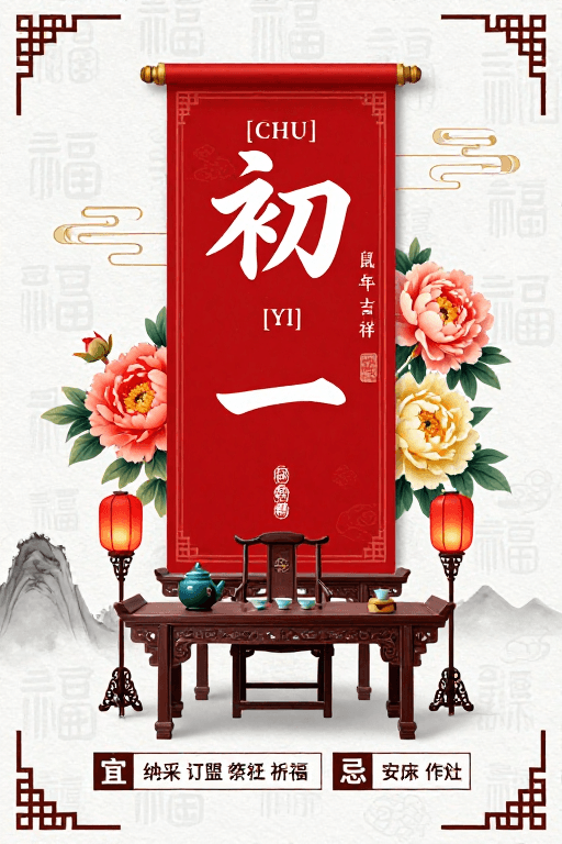 新年素材：初一：古典国风新年海报设计