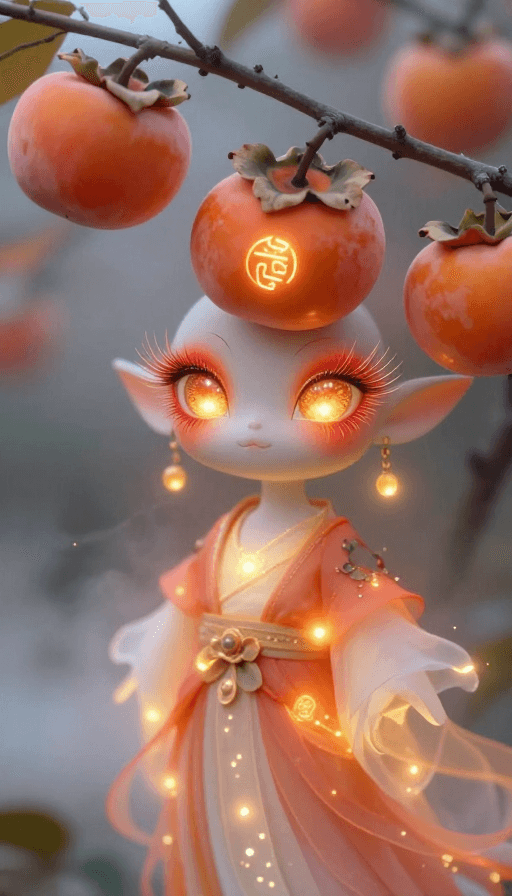 中国元素素材：灵动幻化，柿子精灵降临神秘灵境