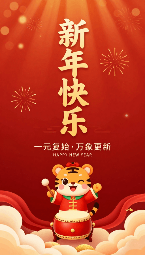 传统习俗素材：传统新年欢乐海报：金色书法贺岁