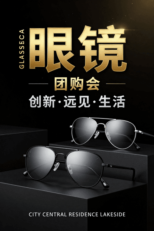 产品设计素材：高端奢华金属质感眼镜促销海报
