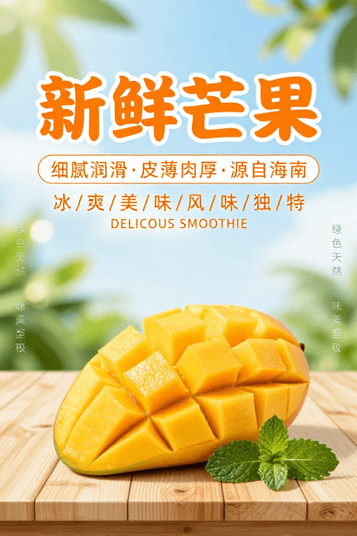 海南产地素材：清新夏日：鲜活芒果，美味邂逅