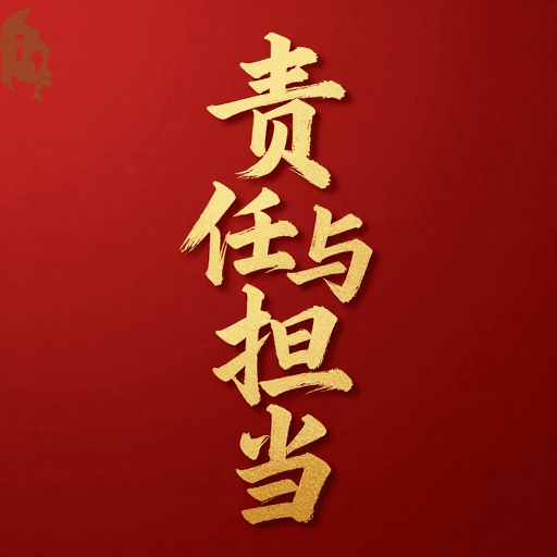 传统美学素材：金色书法“责任与担当”红色背景艺术海报设计