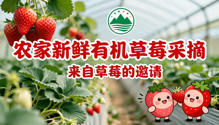 广告海报素材：清新自然：有机草莓采摘欢乐体验
