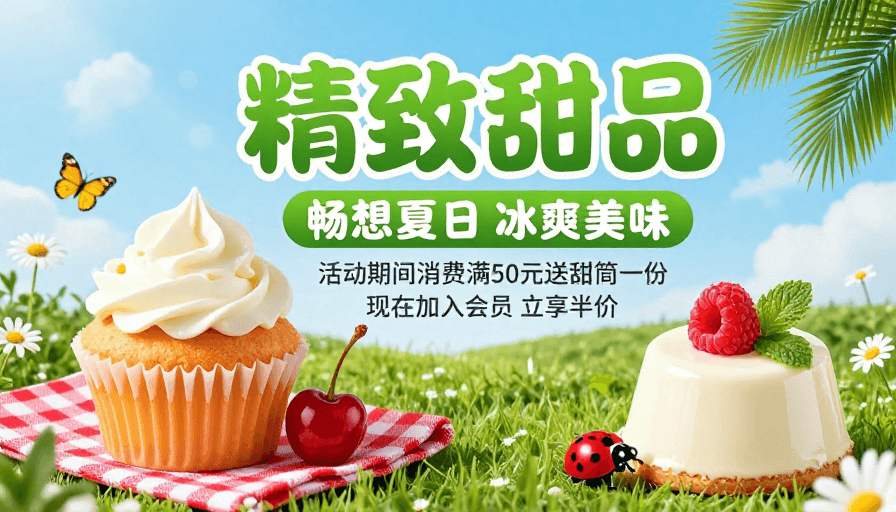 户外活动素材：夏日清新甜品：畅享冰爽美味促销