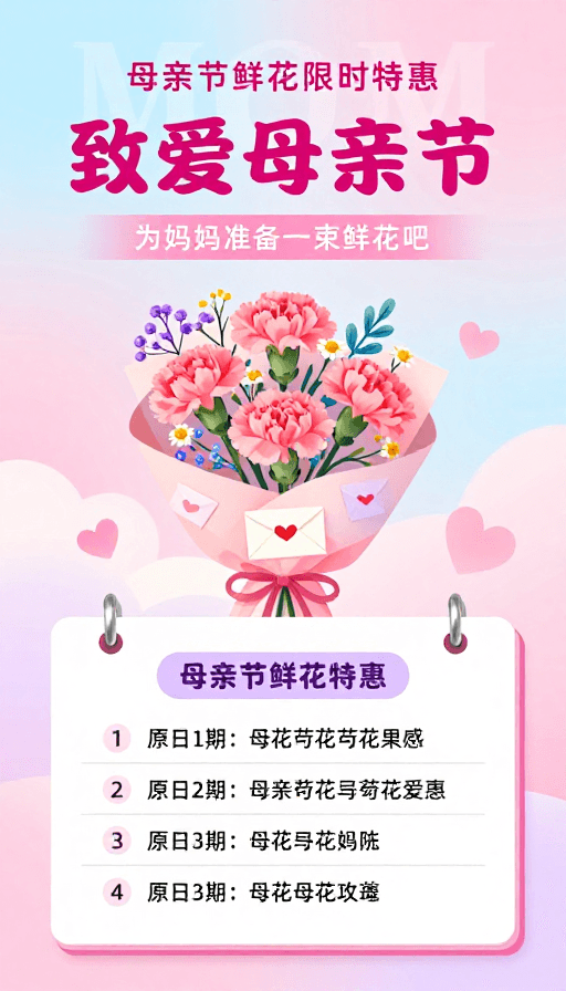 温馨插画素材：母亲节温馨插画鲜花促销海报设计