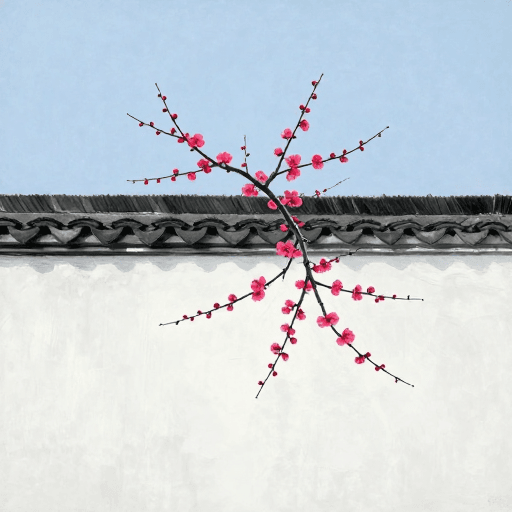 艺术插画素材：梅香徽派建筑之美：吴冠中油画手绘风