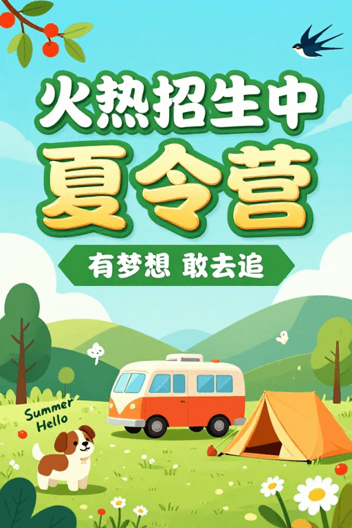 户外露营素材：夏日活力夏令营：童趣自然之旅火热招新