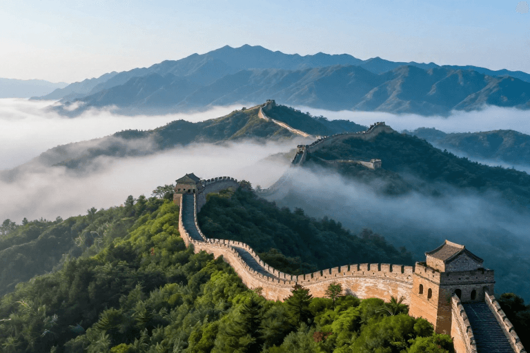 高端品质素材：晨曦云海中的壮丽长城