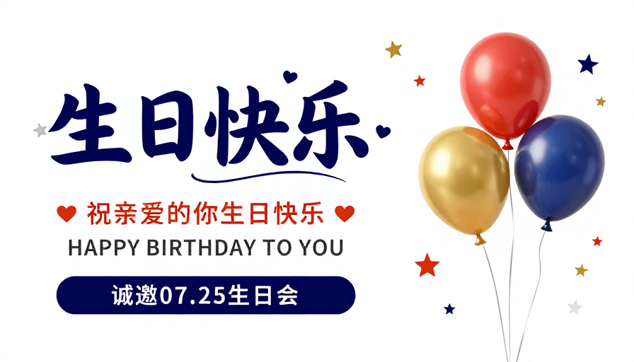 社交媒体素材：深蓝暖色调简约现代生日贺卡海报