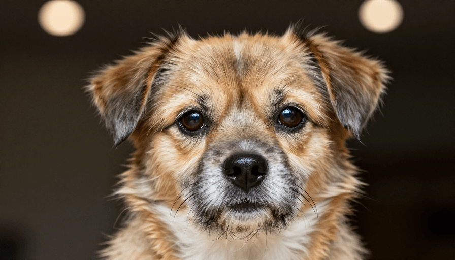 深色背景素材：专注凝视：毛绒犬的高清特写肖像