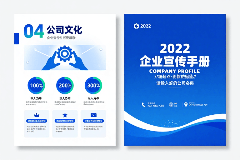 商务海报素材：2022企业宣传手册封面设计，蓝色科技感展现