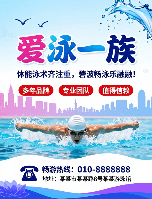 艺术字体设计素材：夏日活力泳池海报：爱泳一族清凉畅游