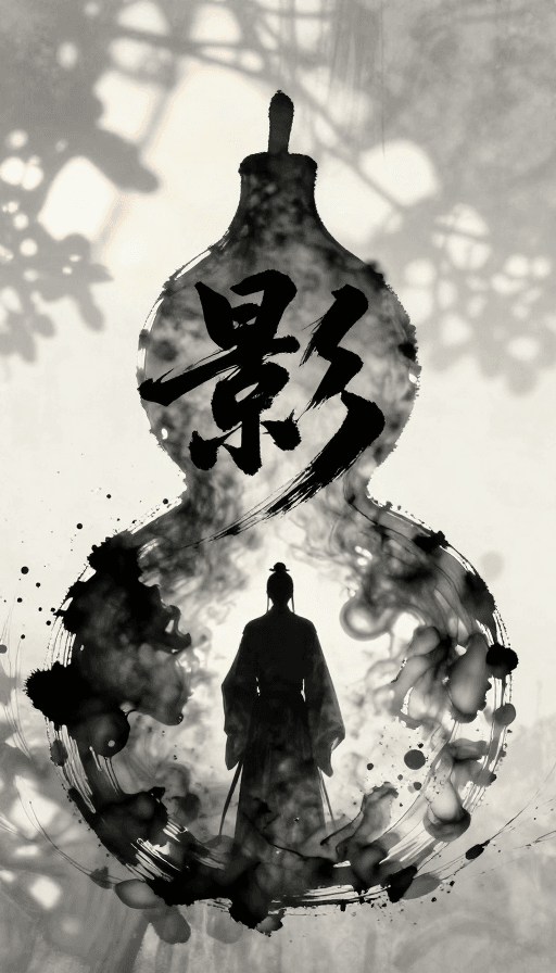 抽象构图素材：水墨狂草：道士影子电影海报艺术