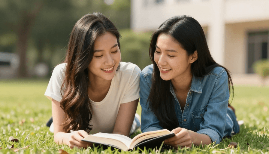 摄影风格素材：午后共读时光：两位好友的温馨阅读瞬间
