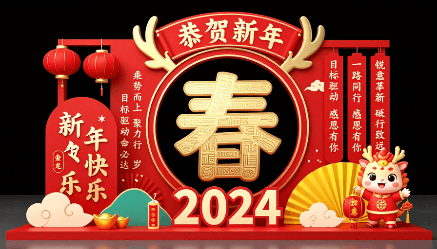 金色装饰素材：立体三维中国风新年美陈展台设计
