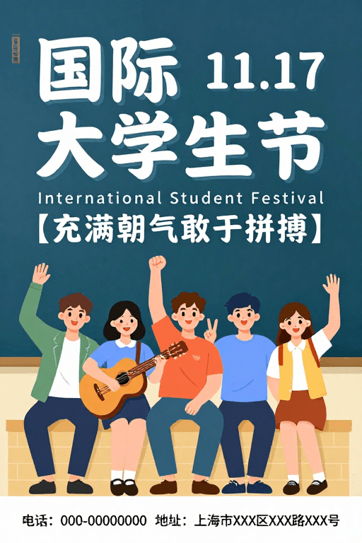 国际大学生节素材：青春活力国际大学生节：校园插画海报设计