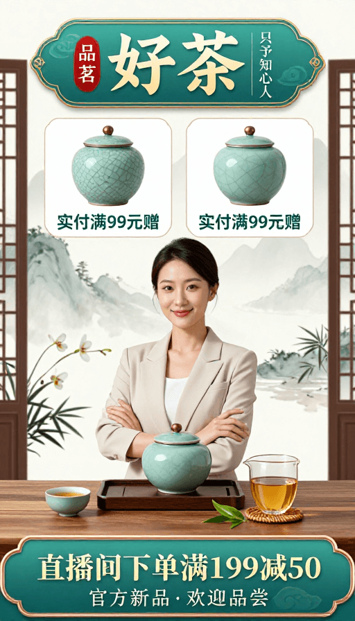 水墨意境素材：东方雅韵·茶韵浓情促销海报