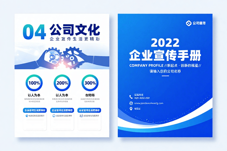 信息可视化素材：2022企业宣传手册：科技蓝设计与信息展示