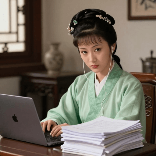 现代办公素材：黛玉绿衣：古风美人与现代办公的时尚碰撞